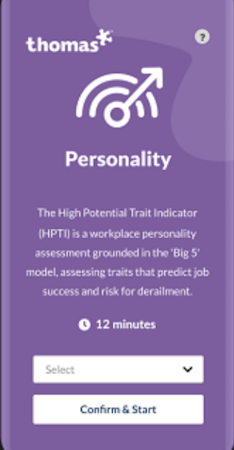 Thomas International screenshot: Thomas International start personality tests