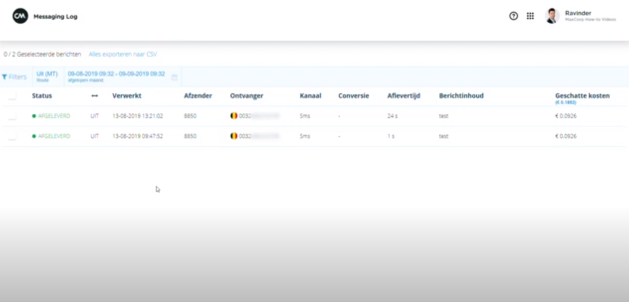 CM.com messaging logs