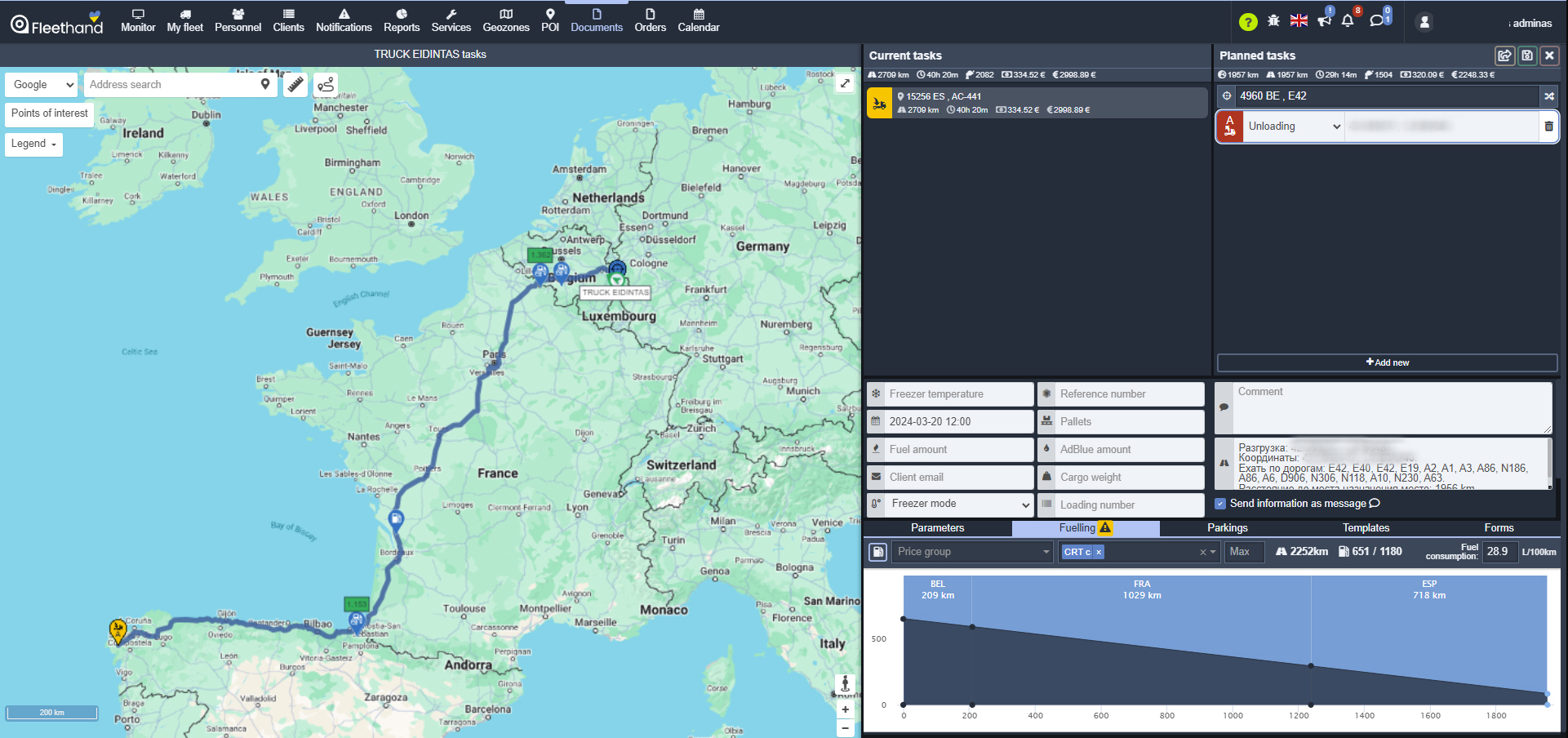 Fleethand screenshot: Fleethand route planning