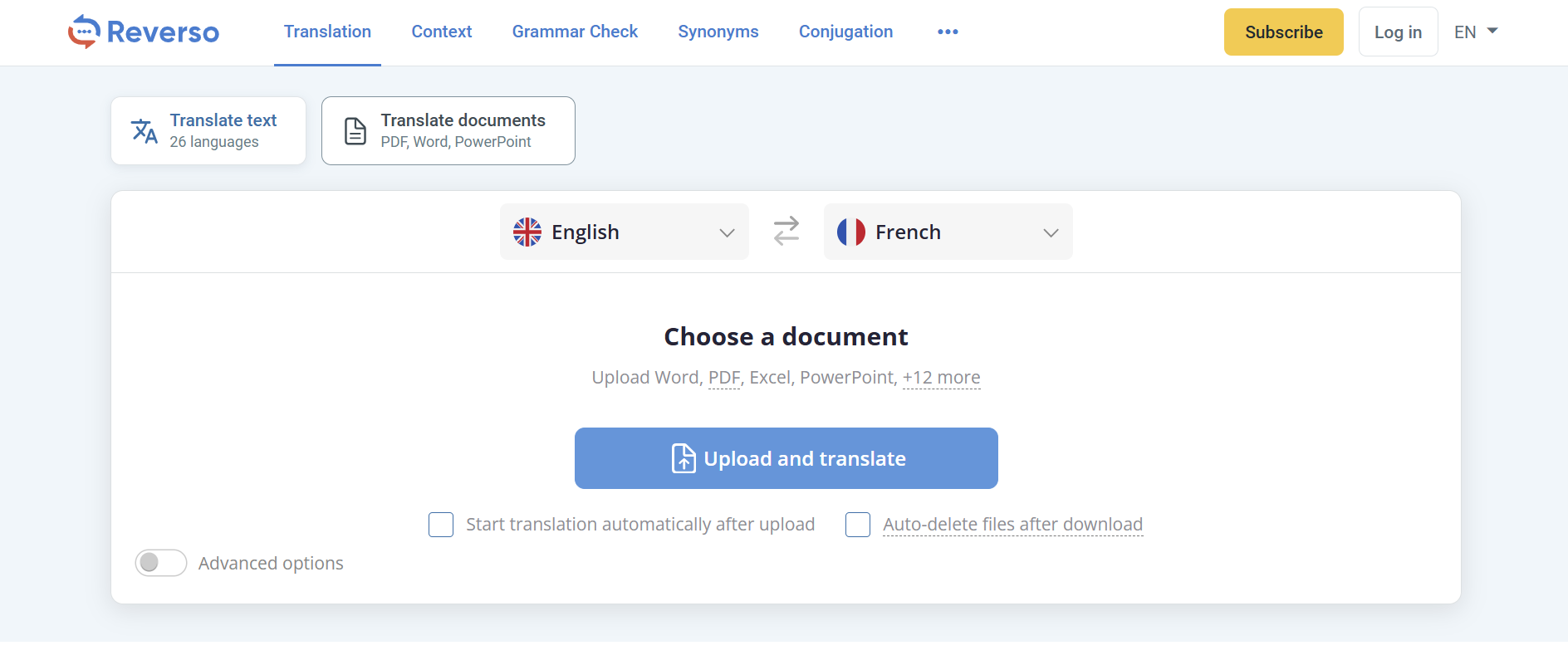 Reverso Documents screenshot: Reverso Documents home page