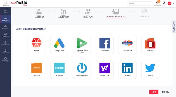 ReBid Insights screenshot: Unify your Media Planning & Buying across multiple platforms seamlessly