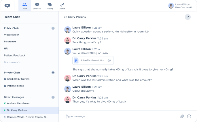 MedChat screenshot: Medchat team communication