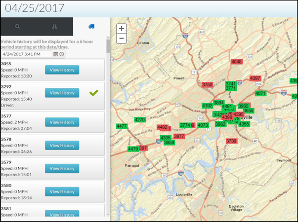 TripMaster screenshot: The automated vehicle locator allows users to see their entire fleet’s current location