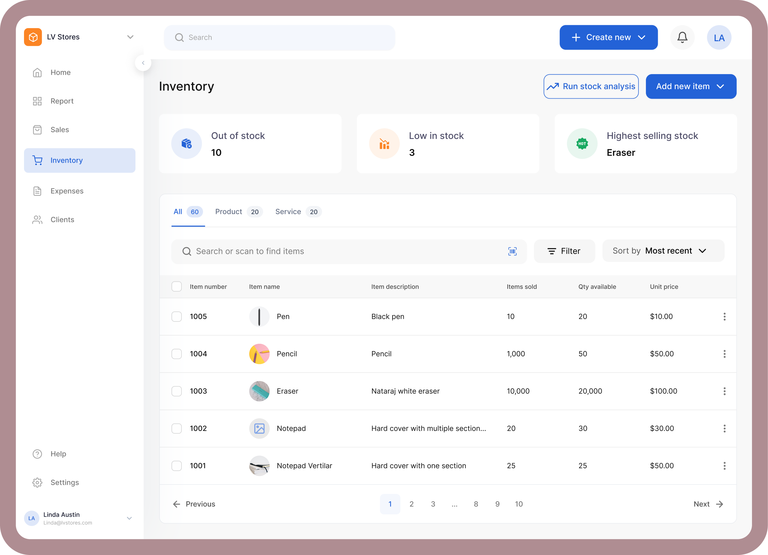 Vencru screenshot: Vencru track inventory in real time