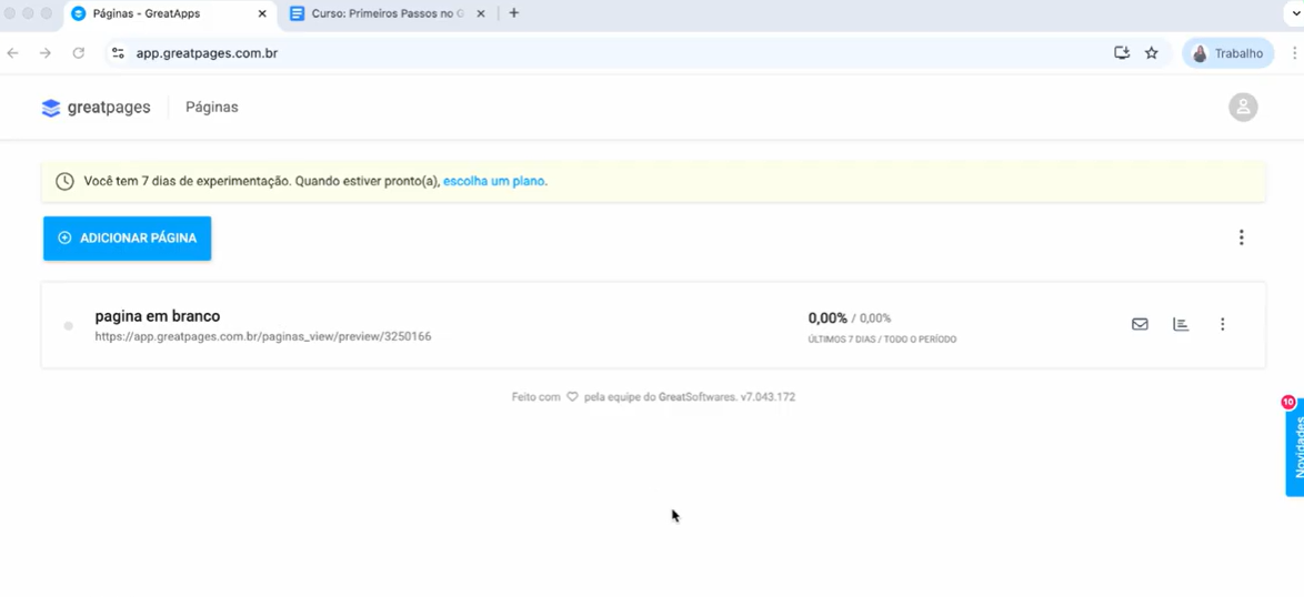 GreatPages screenshot: GreatPages connecting a domain