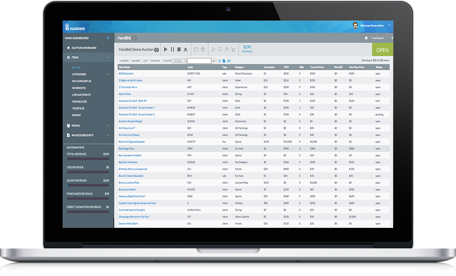 Handbid Software - Comprehensive auction manager tools ensure that auction administrators have complete control