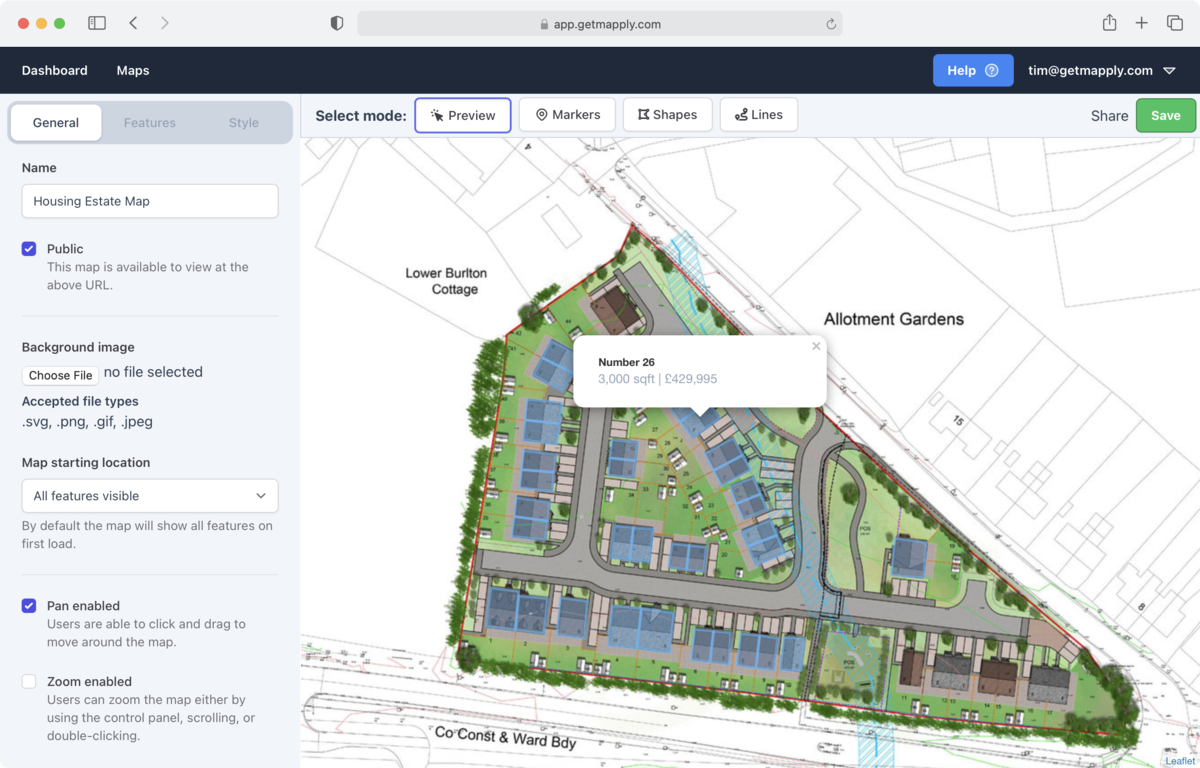 Drawpoint screenshot: An interactive real estate development map made with Drawpoint