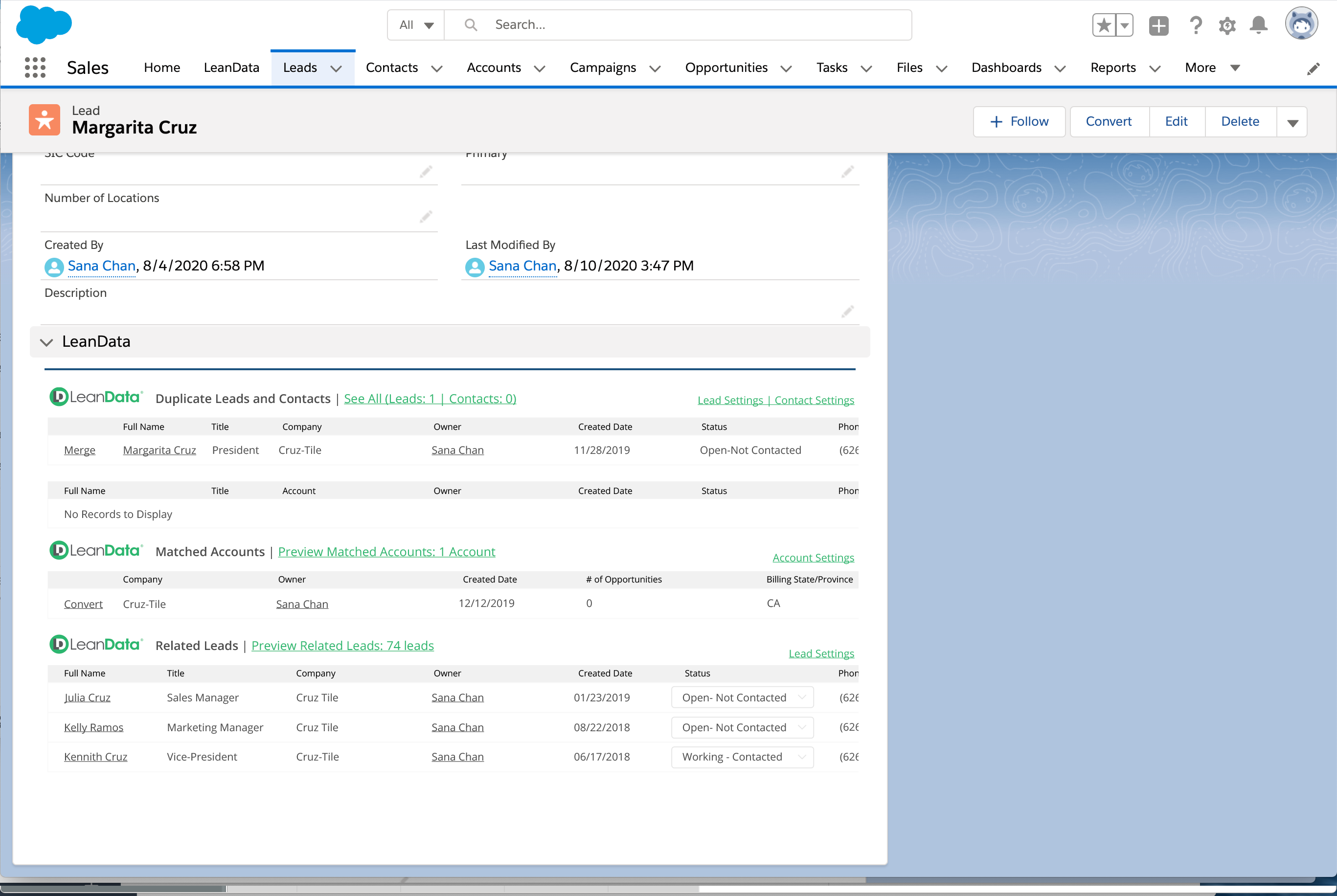 LeanData screenshot: Lead-to-Account Matching duplicate leads