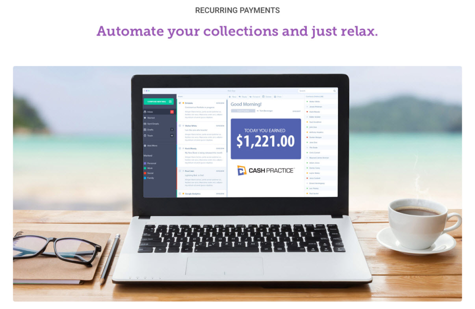 Cash Practice Systems screenshot: Auto-debit system for recurring credit card payments