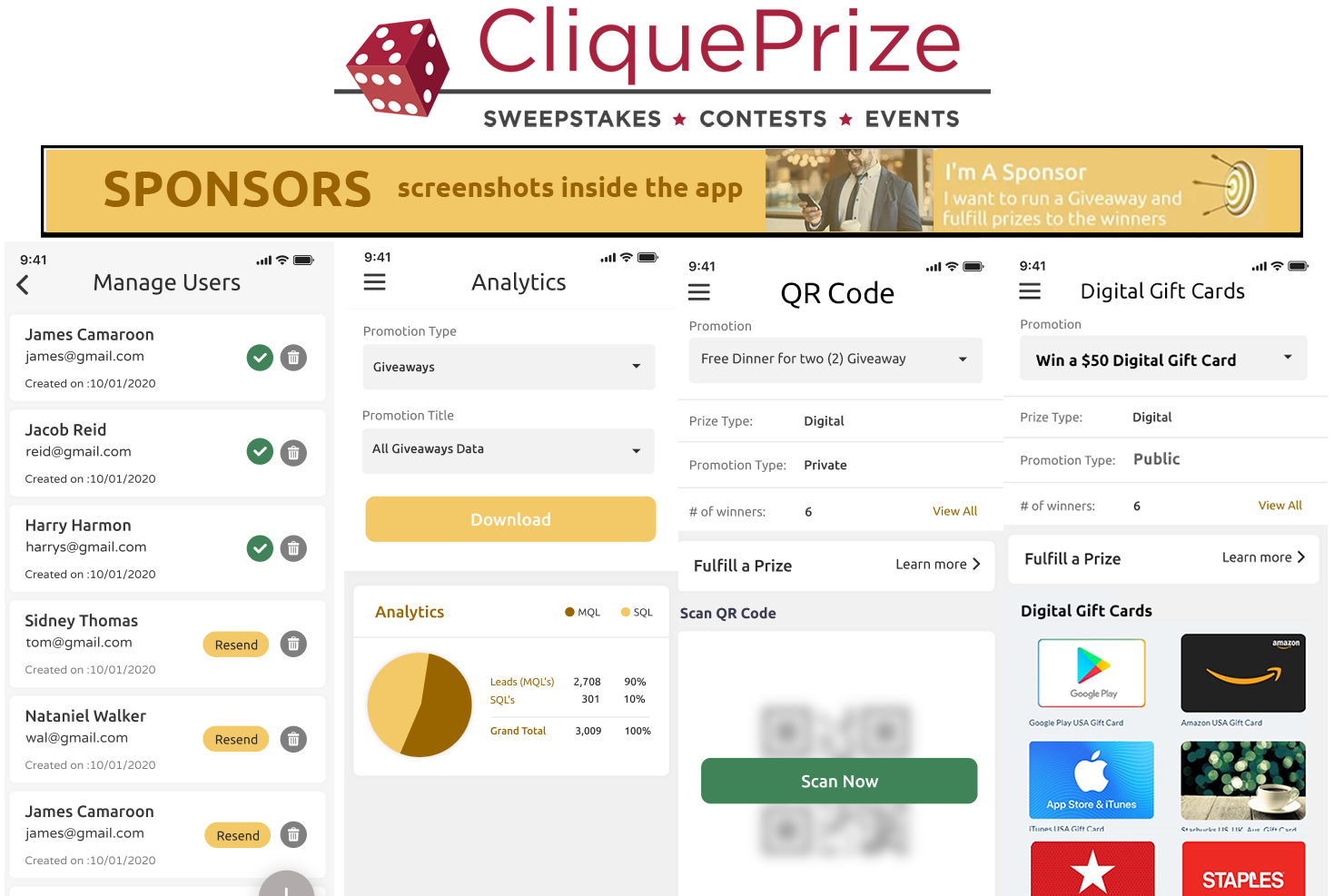 Sponsors (Small Business Owners & Artists) View inside  CliquePrize®