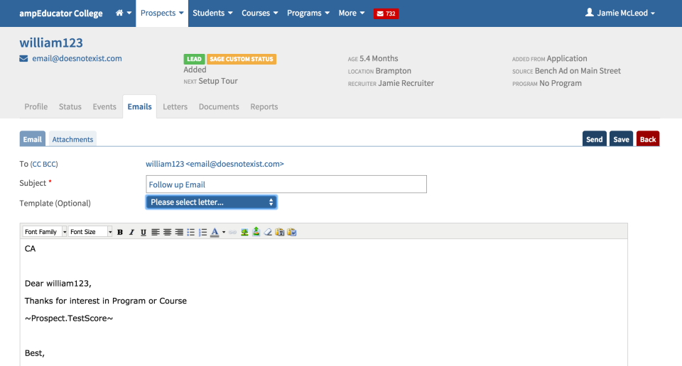 ampEducator Software - Manage communication with staff, prospects and students through email