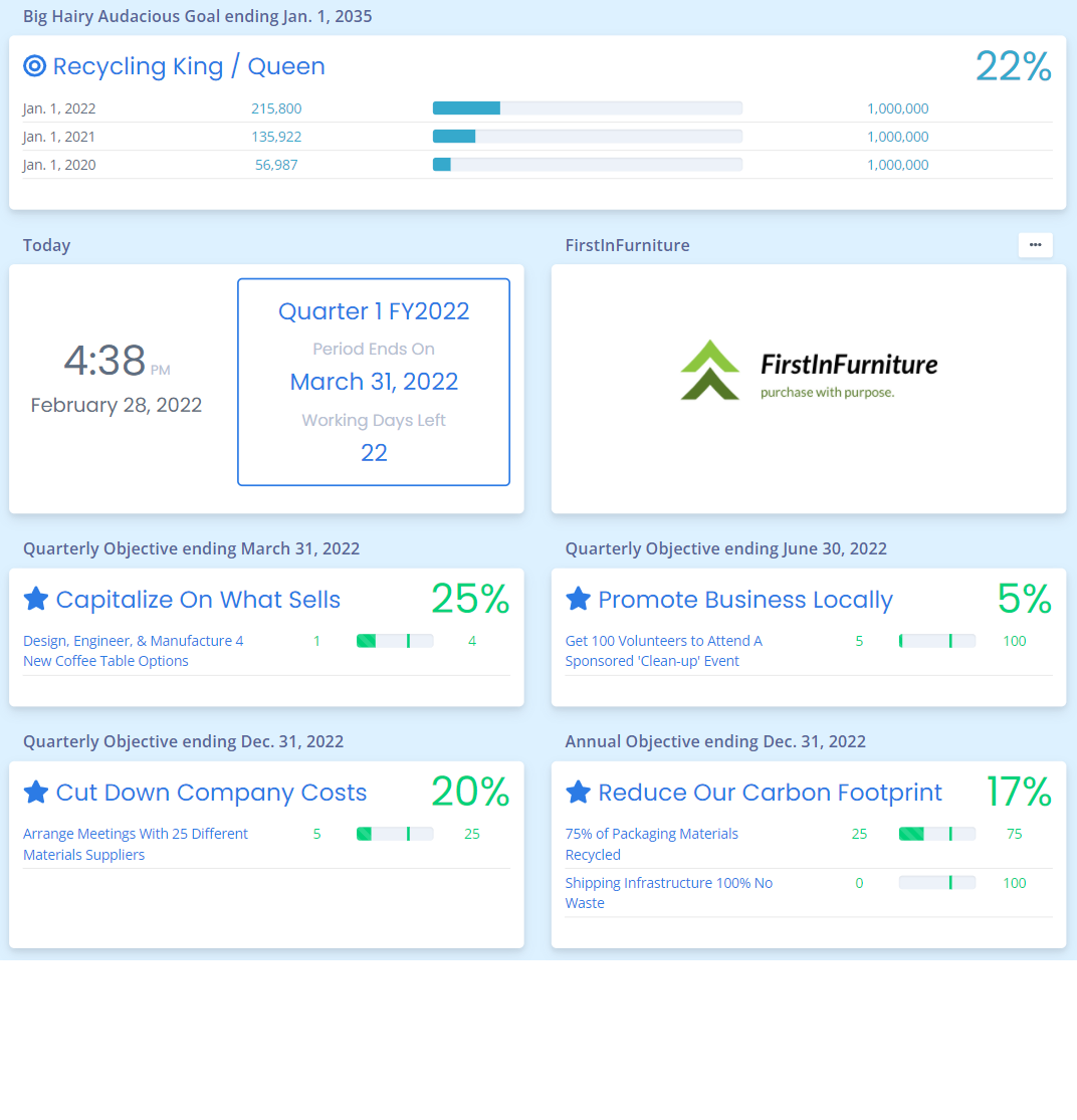 Business Base screenshot: Business Base track objectives
