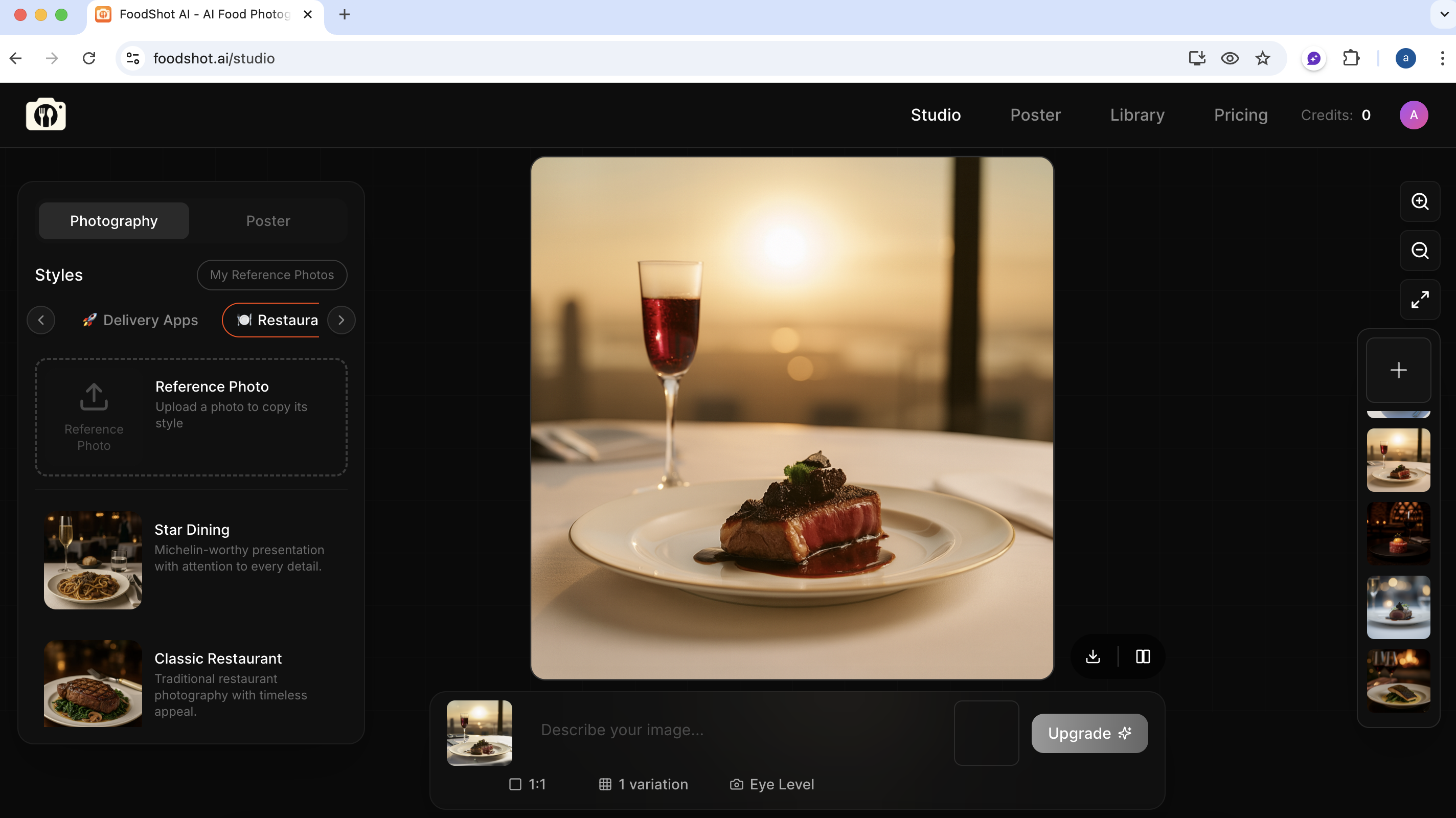 FoodShot AI screenshot: FoodShot AI professional food photography
