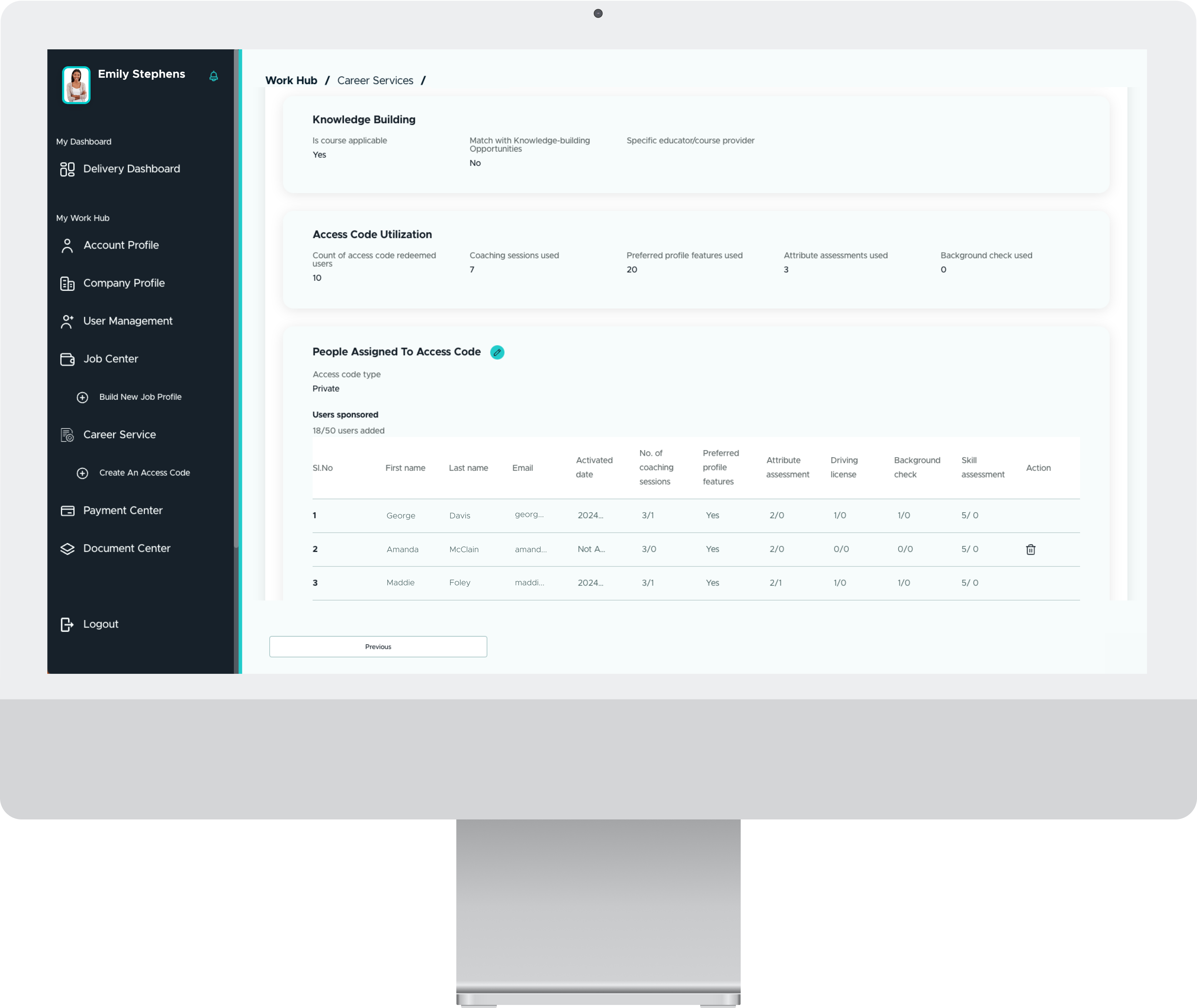 pepelwerk Software - Easily manage career services with access codes, coaching sessions and skill assessments. Track utilization, monitor user engagement, and provide structured career support—all from one centralized dashboard.