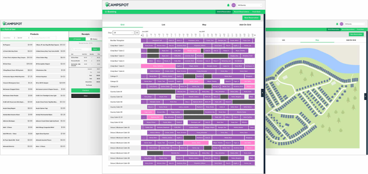 Campspot screenshot: Campspot’s advanced reservation engine and customizable business rules work in tandem to optimize your grid and fit in as many reservations as possible — saving you time and driving guaranteed revenue.