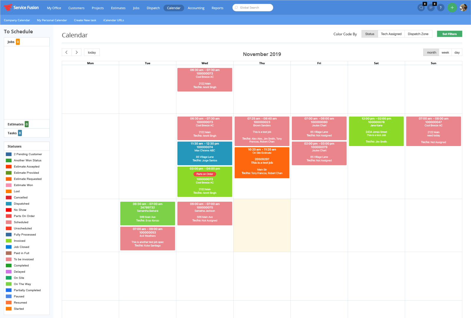 Service Fusion Software - Calendar