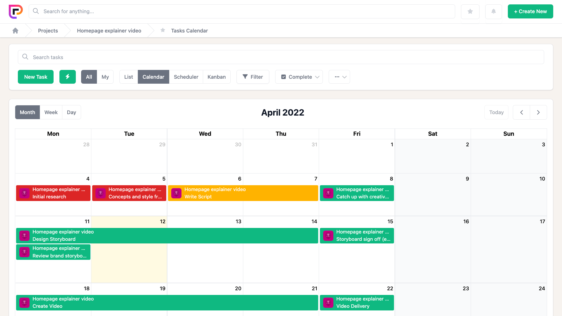 Project.co Software - Tasks Calendar