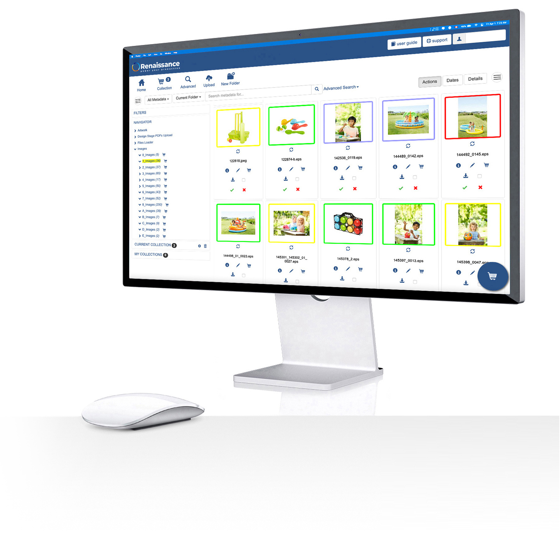 Renaissance screenshot: Renaissance Digital Asset Management (DAM) with secure file storage, searchable metadata, annotation tools and asset sharing, along with sample and image tracker functionality. Perfect for a small studio who manages multiple product shoots and images.