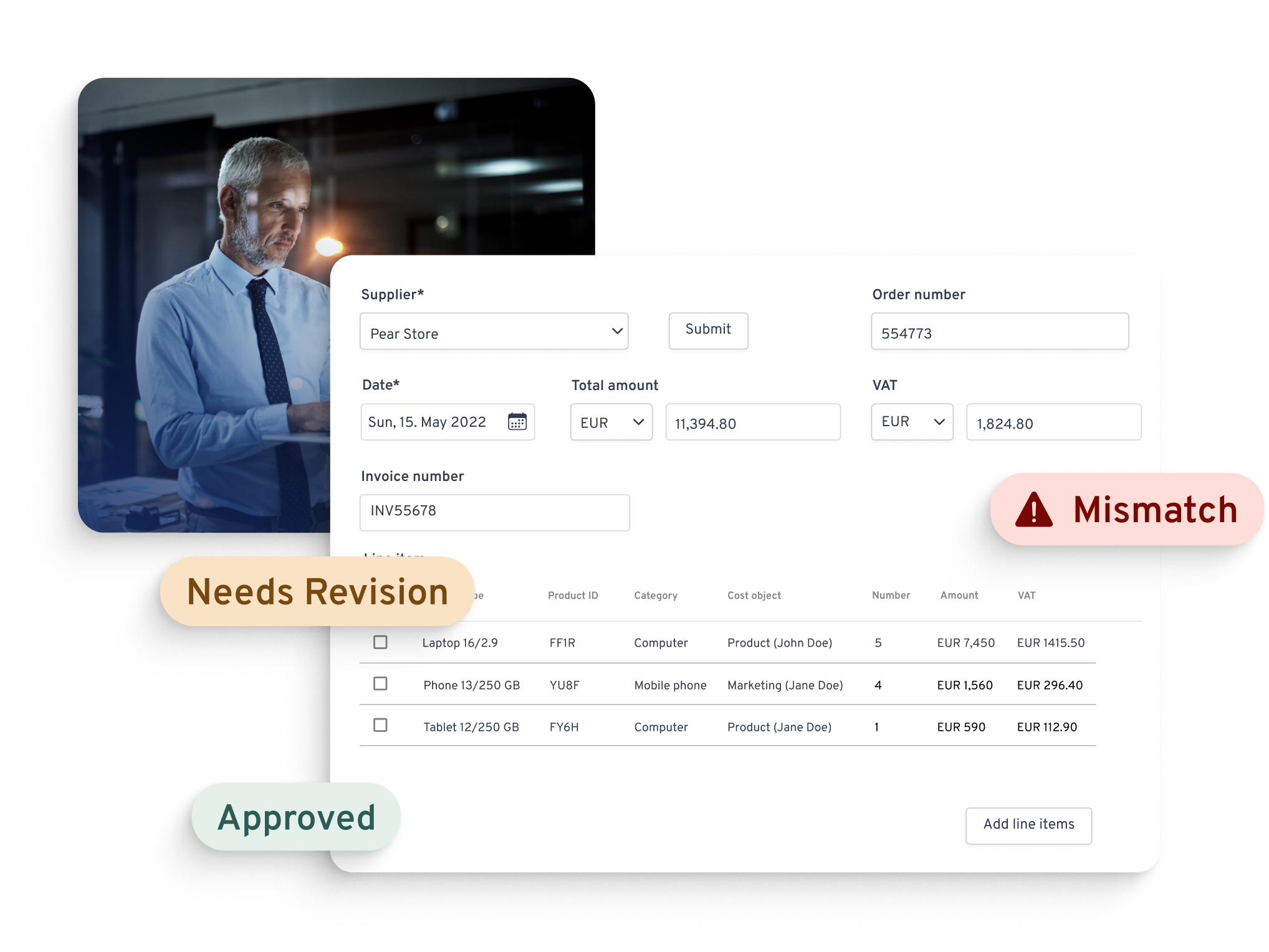 Process invoices automatically.​ Consolidate your accounts payable process, manage invoices at scale, automate approvals with custom workflows, and pay on time with Yokoy’s AI-powered invoice management solution.
