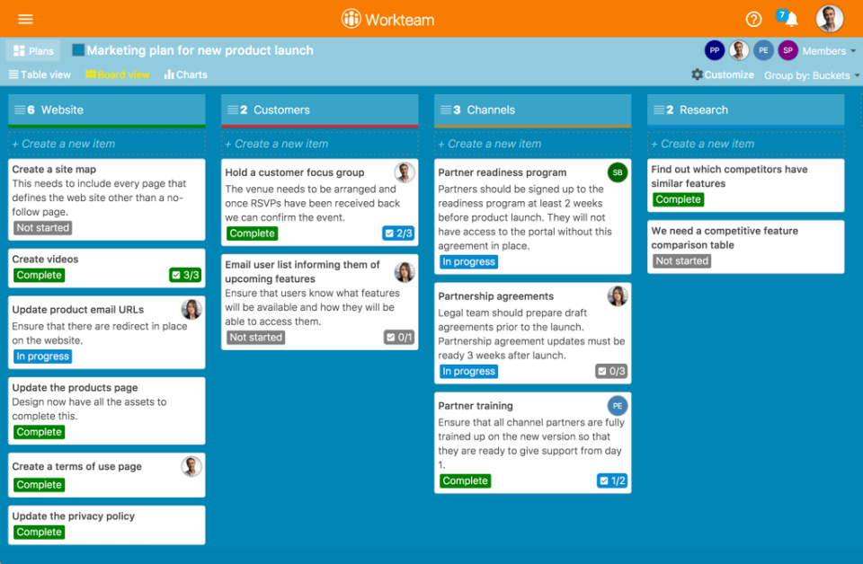 Workteam Planner screenshot: Visual work management features allow users to create a new plan, build a team, and assign tasks with a few clicks