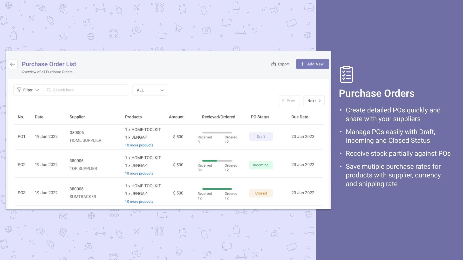 Sumtracker Software - Manage Purchase Orders