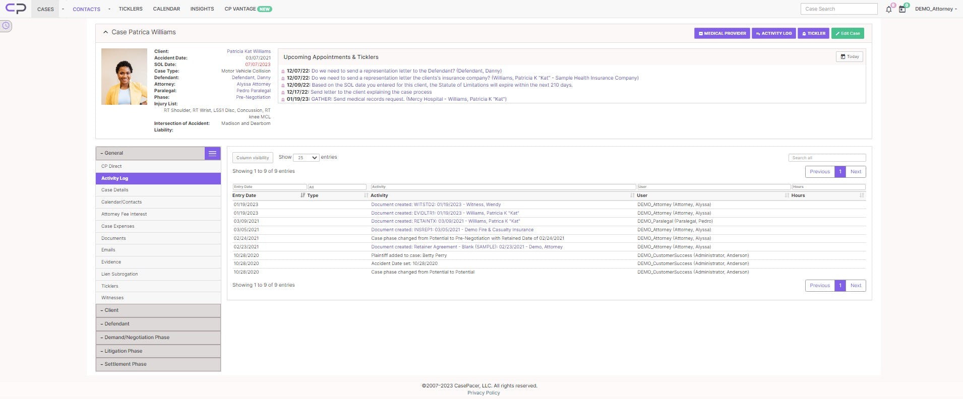 CasePacer Software - CasePacer Case Overview