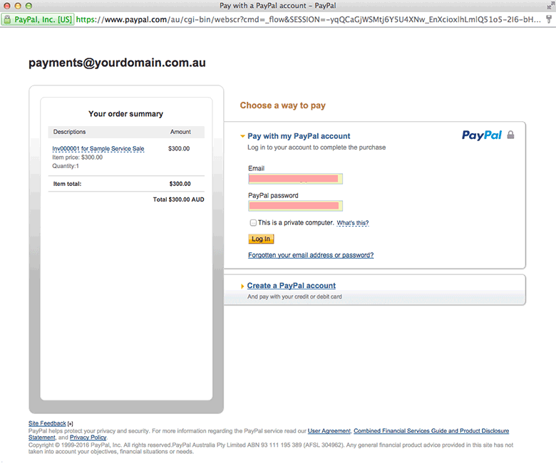 PayPal Commerce Platform Software - Payment screen
