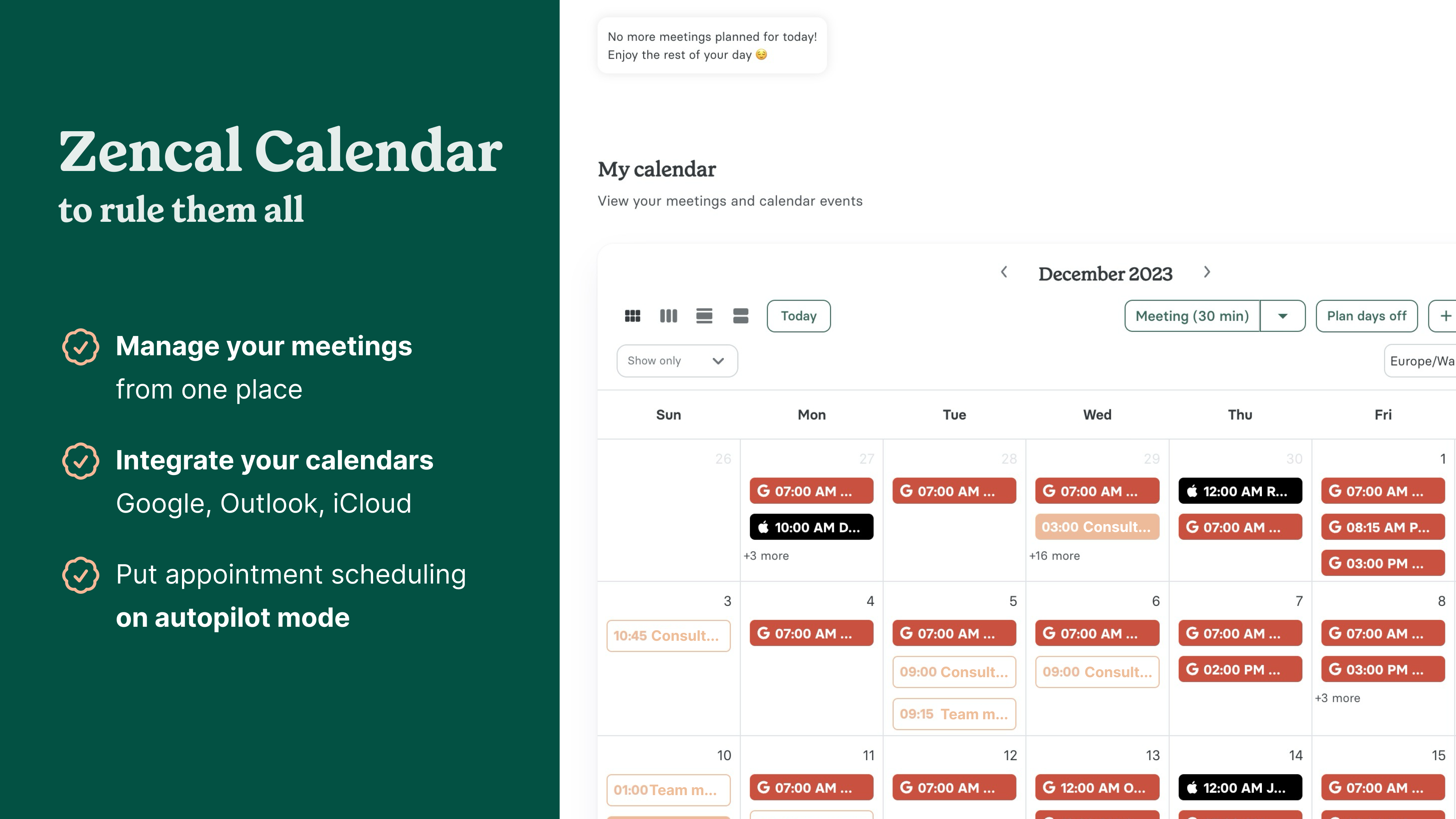 Zencal screenshot: Manage all your calendars from one place