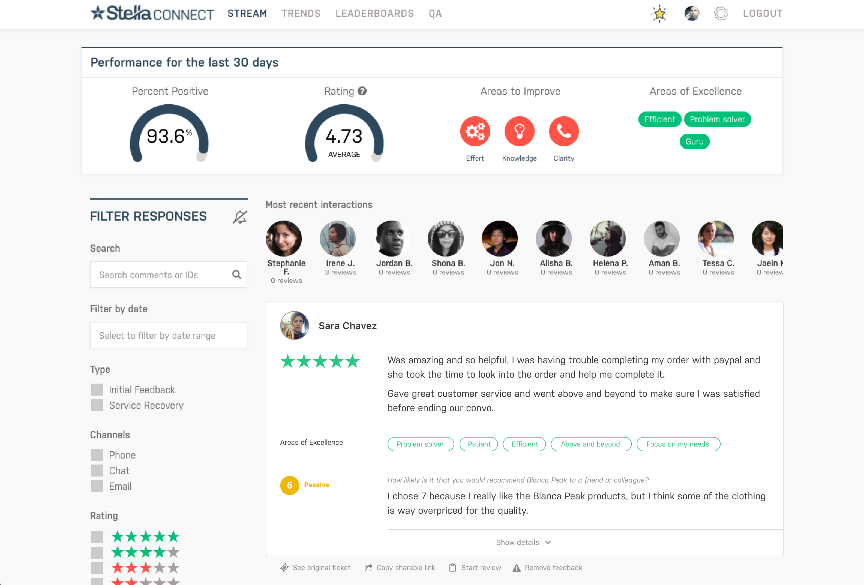 Stella Connect customer feedback stream
