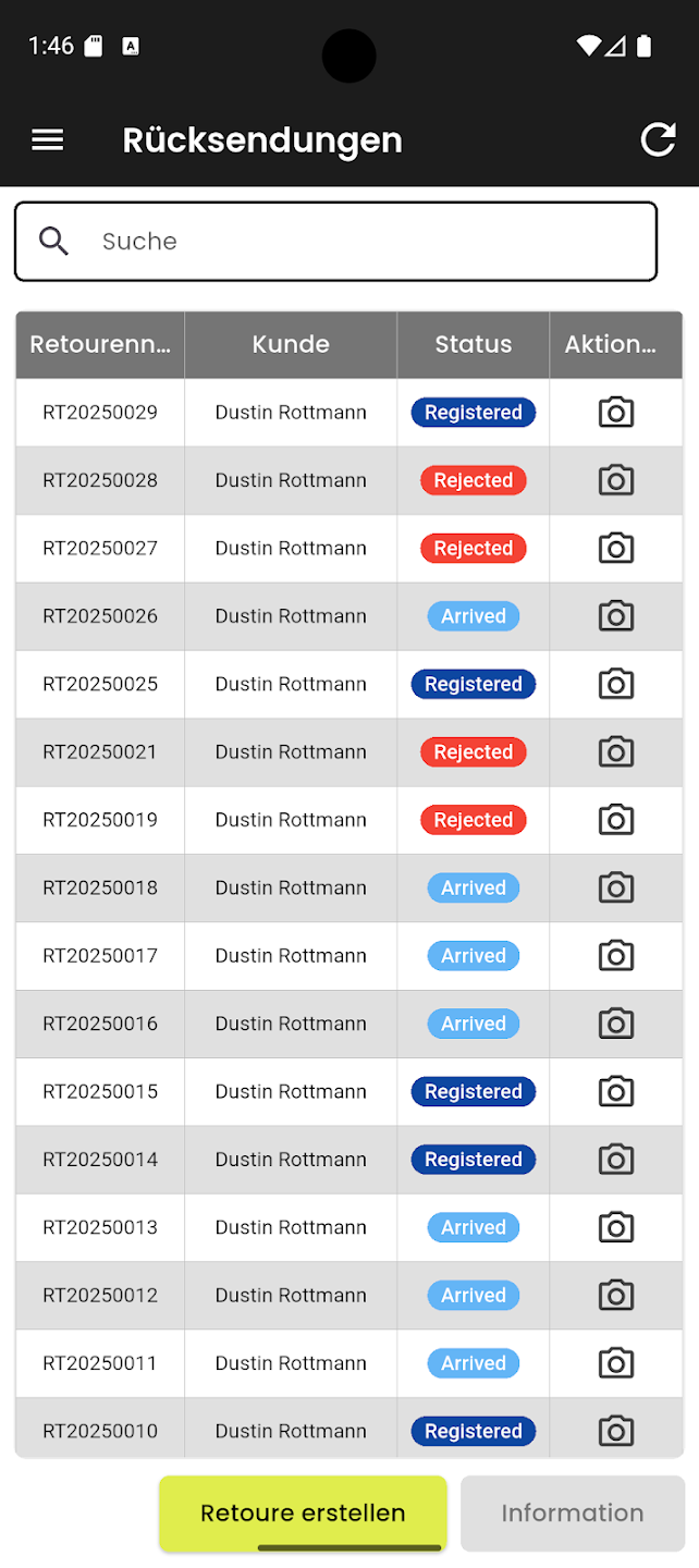 wegloc screenshot: wegloc manage returns