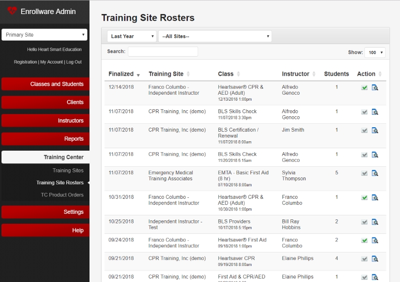 Enrollware screenshot: Enrollware roster management