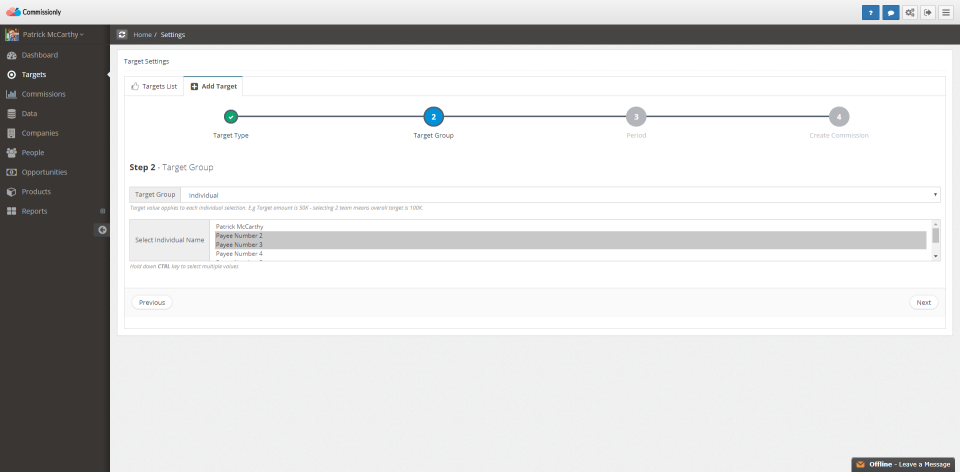Commissionly Software - Set a range of targets or goals for different sales groups using the sales goals and targets module