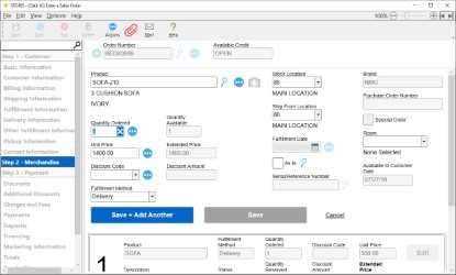 STORIS Software - Sales order entry screen