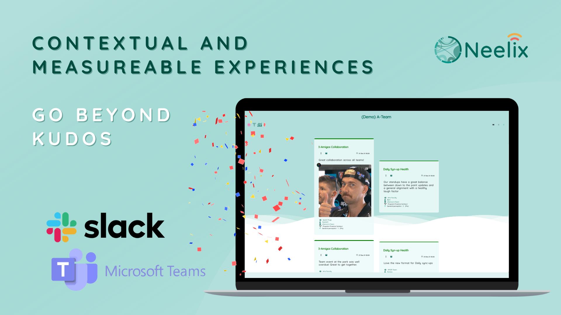 Neelix Employee Engagement Platform screenshot: Contextual and measurable experiences that go beyond kudos