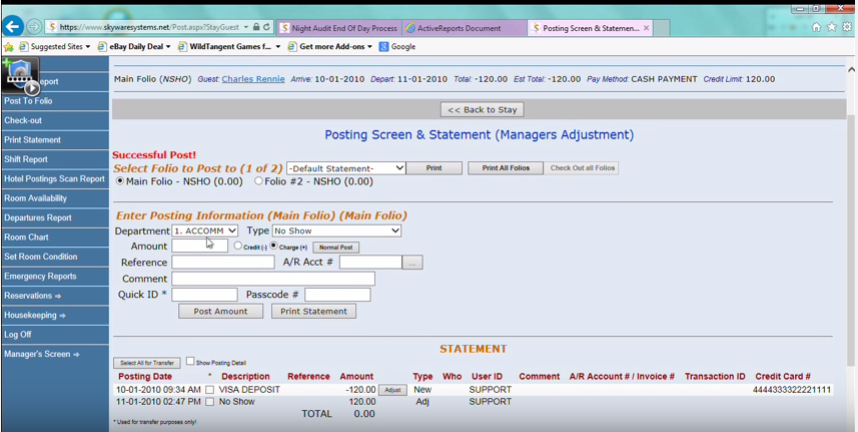 Skyware screenshot: Skyware features accounting modules and integration with credit card payment gateways