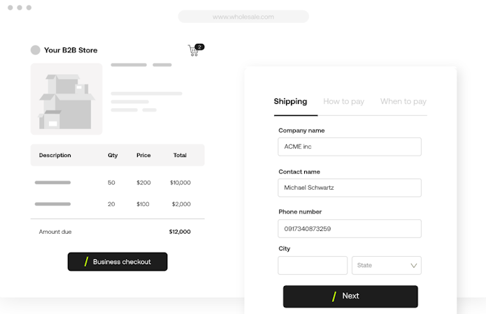 Balance screenshot: Balance's B2B checkout platform