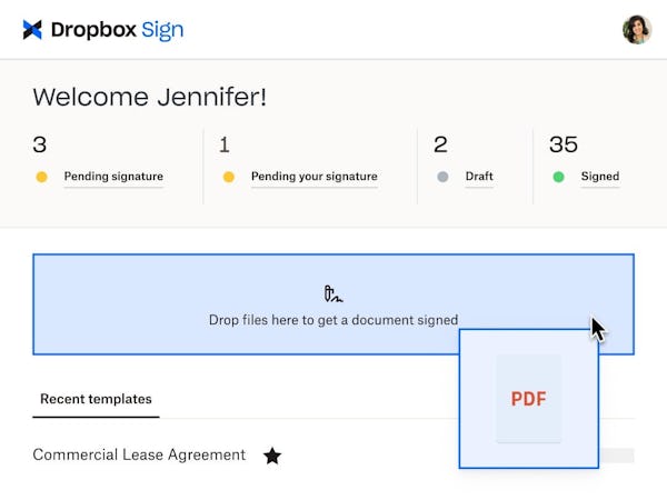 Dropbox Sign screenshot: Document upload