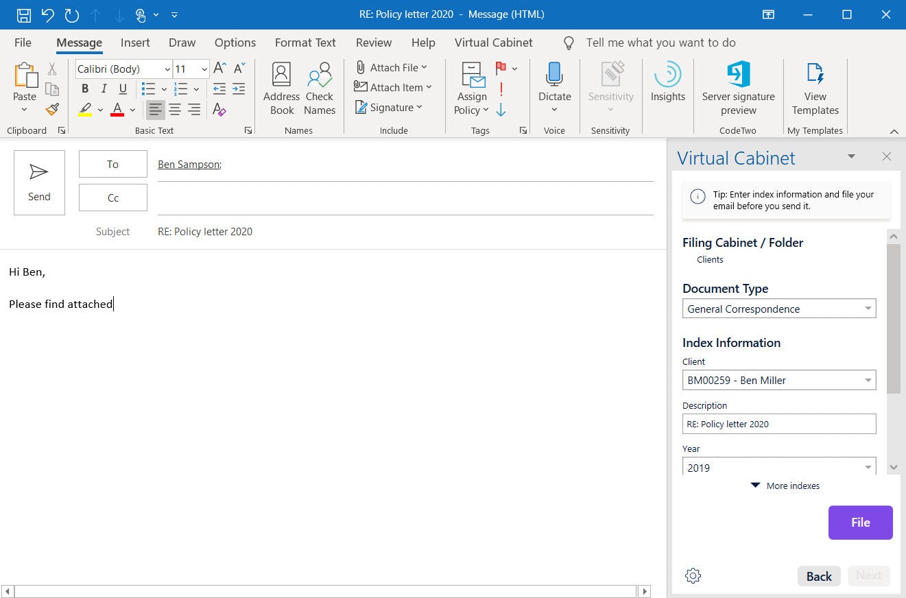 Virtual Cabinet Software - Outlook Integration