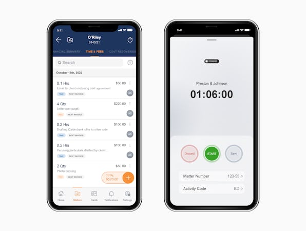 LEAP screenshot: Mobile time recording