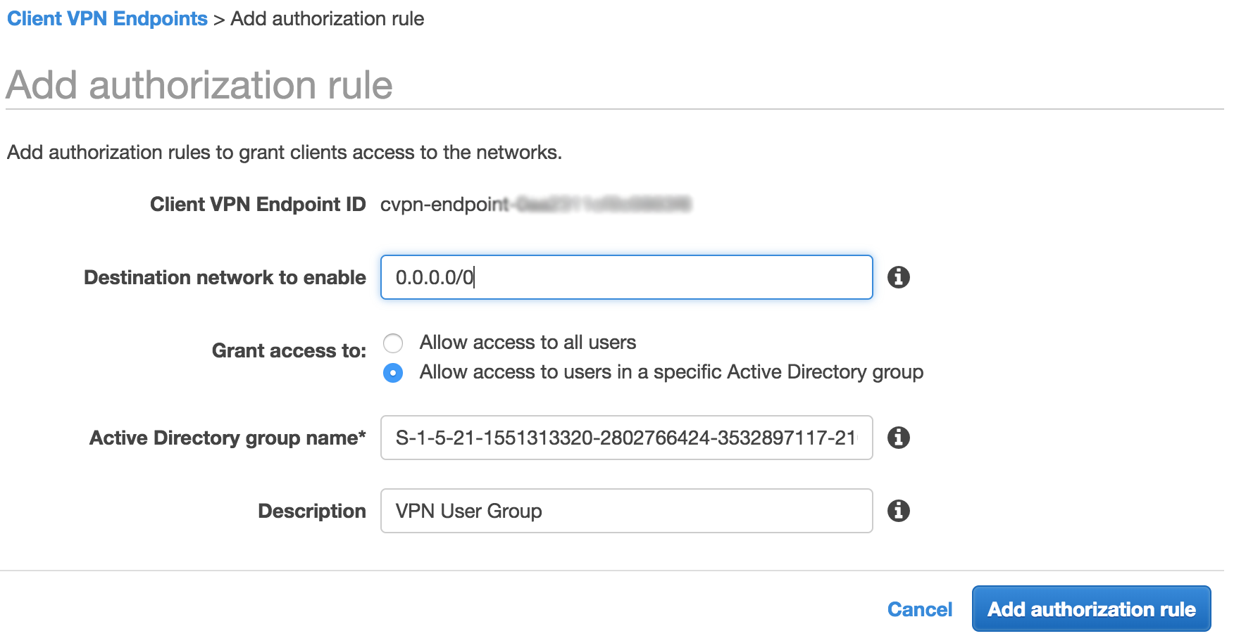 AWS VPN screenshot: AWS VPN grant access
