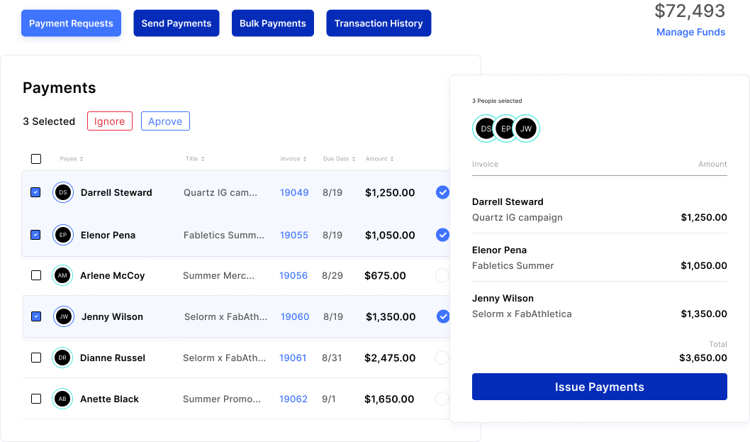 Lumanu screenshot: Lumanu manage payments
