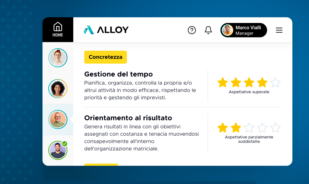 Alloy Performance screenshot: Alloy Performance's skills module enables fully digital skill evaluation and self-assessment."