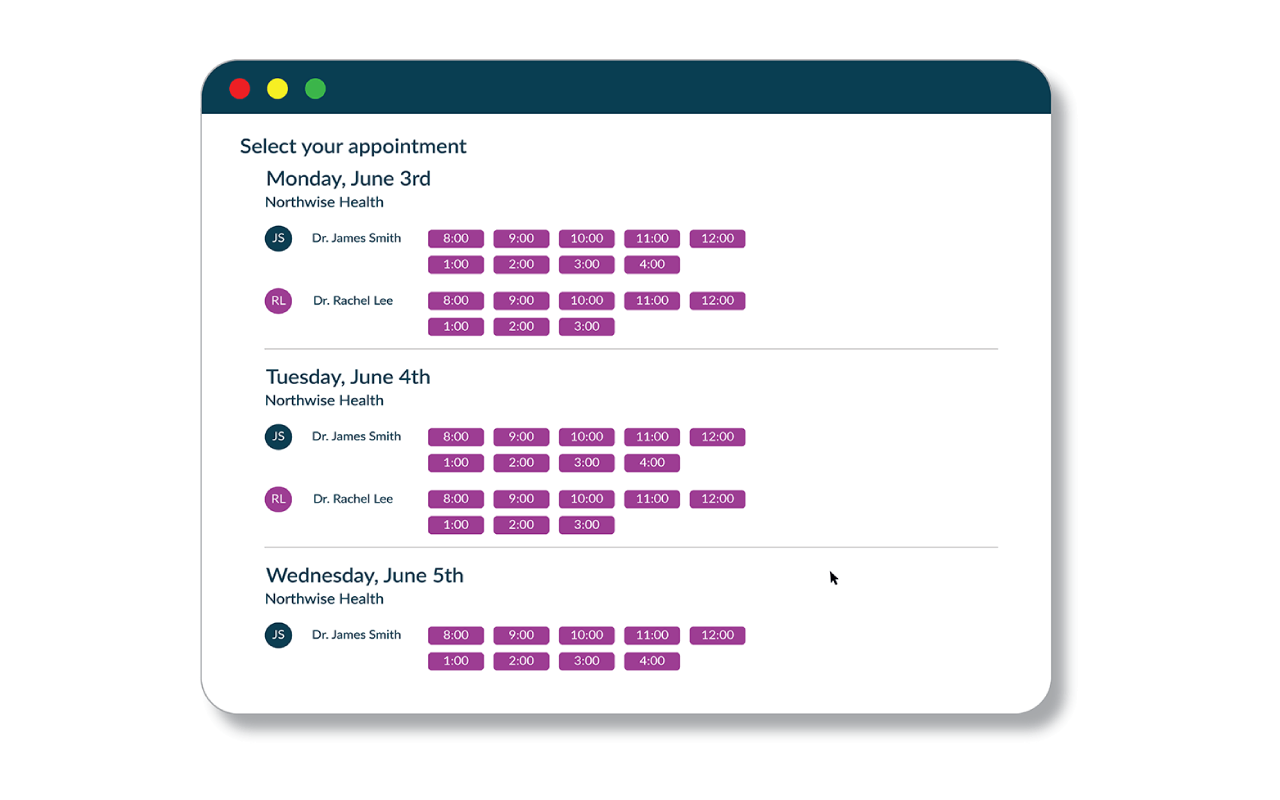 Clearwave Patient Scheduling screenshot: online scheduling