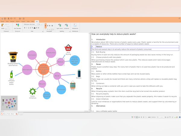 ideamapper Software - Recycling mind map - Split-Screen view