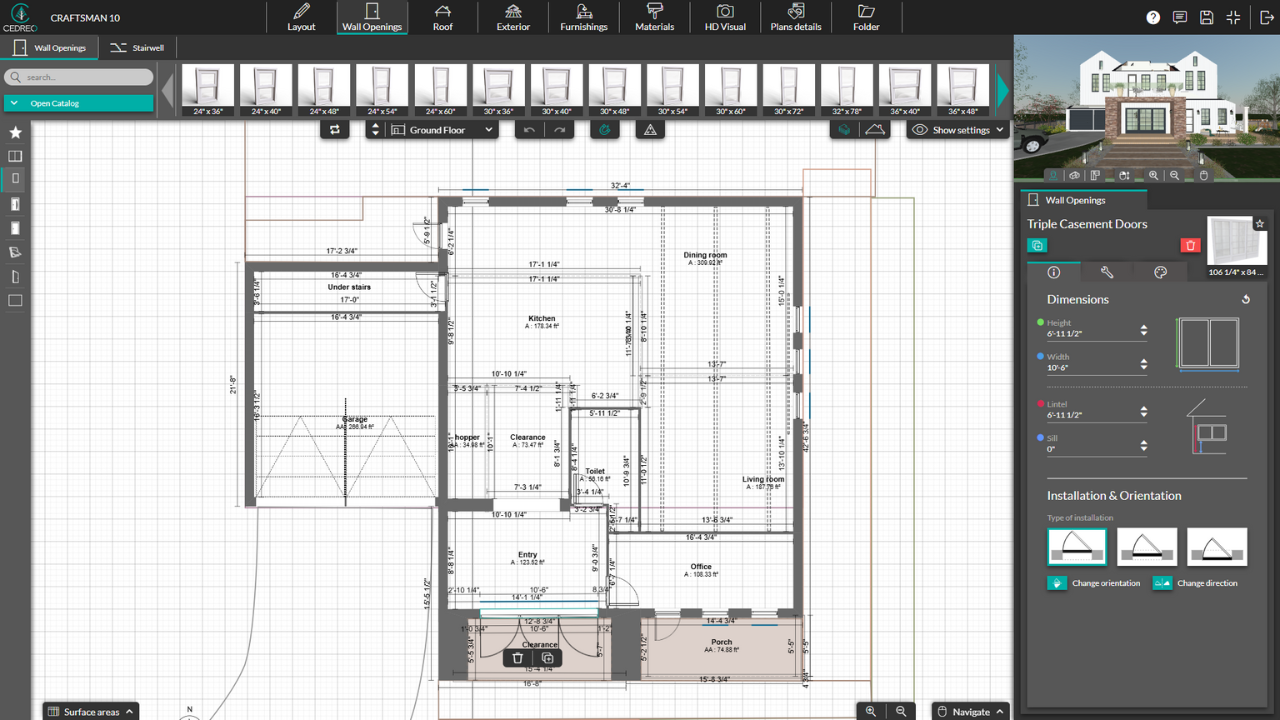 Cedreo screenshot: Cedreo's user interface for floor plan drawing