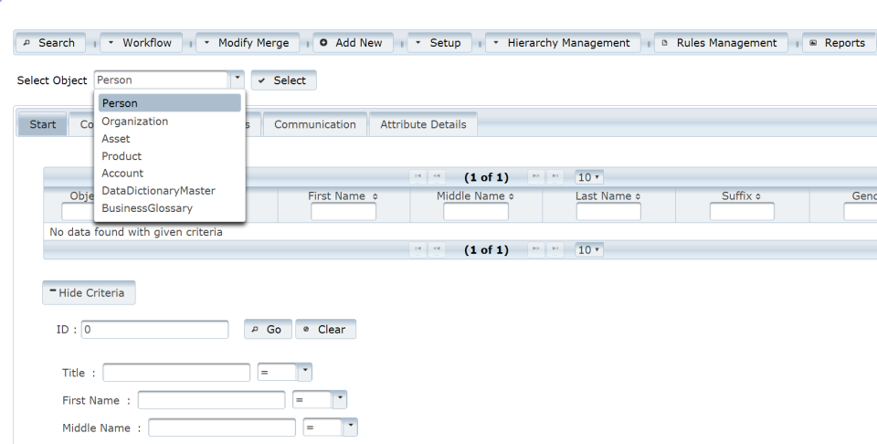 OpenDQ screenshot: OpenDQ select an object