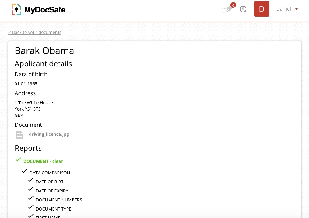 MyDocSafe Software - Identity verification report
