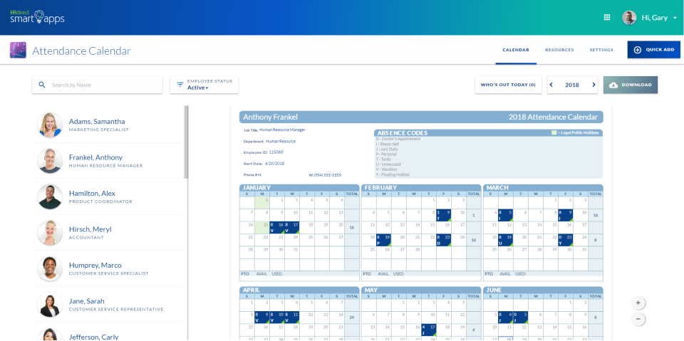 HRdirect Smart Apps Calendar