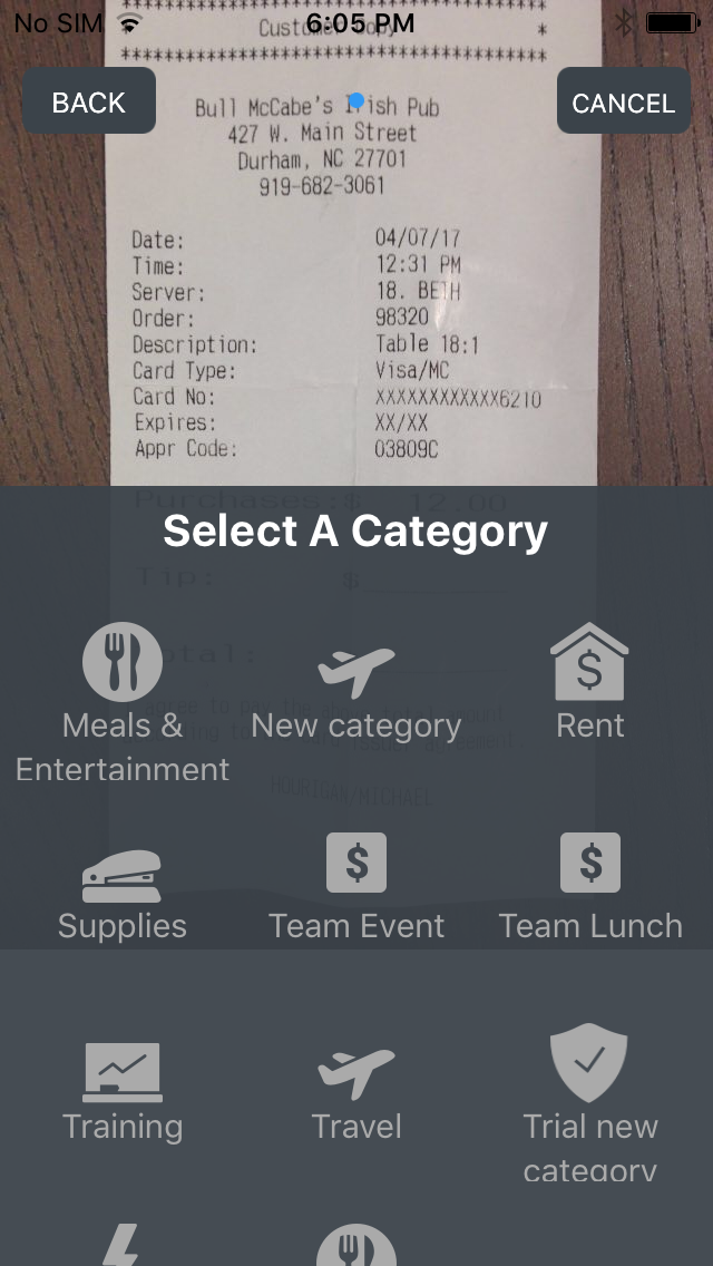 Upload expenses from mobile device