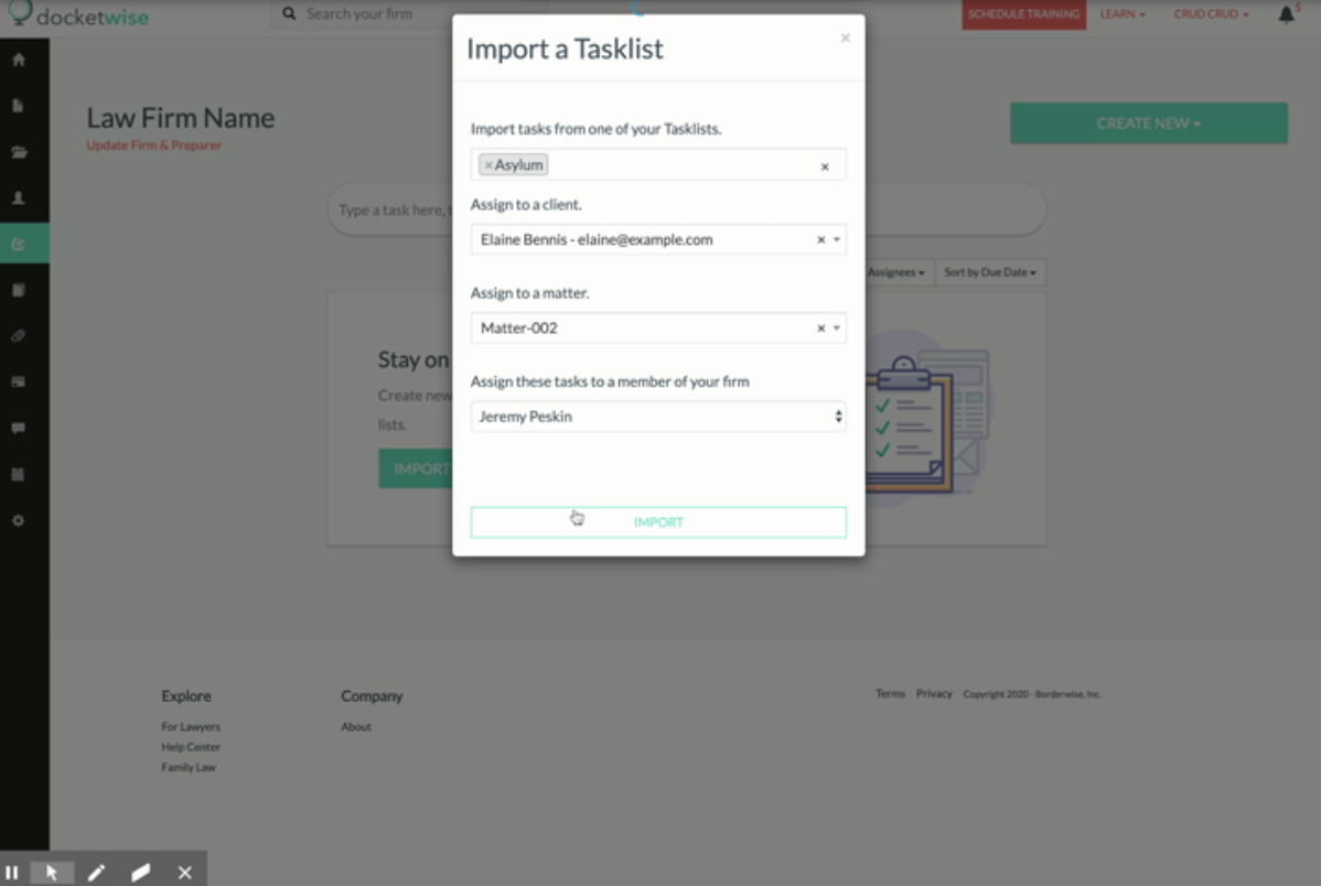 Docketwise import task list
